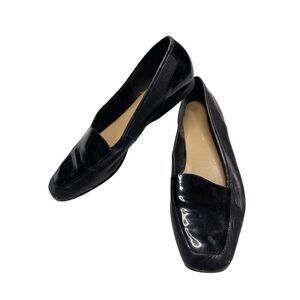 Enzo Angiolini Black Leather Square Toe Loafers Flats Size 9.5M Office Business